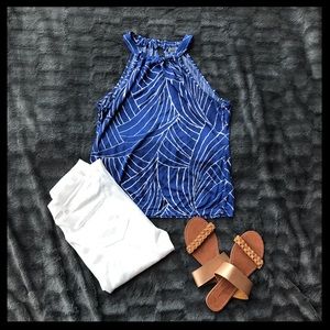 Ann Taylor Blue/White Halter Tank Top